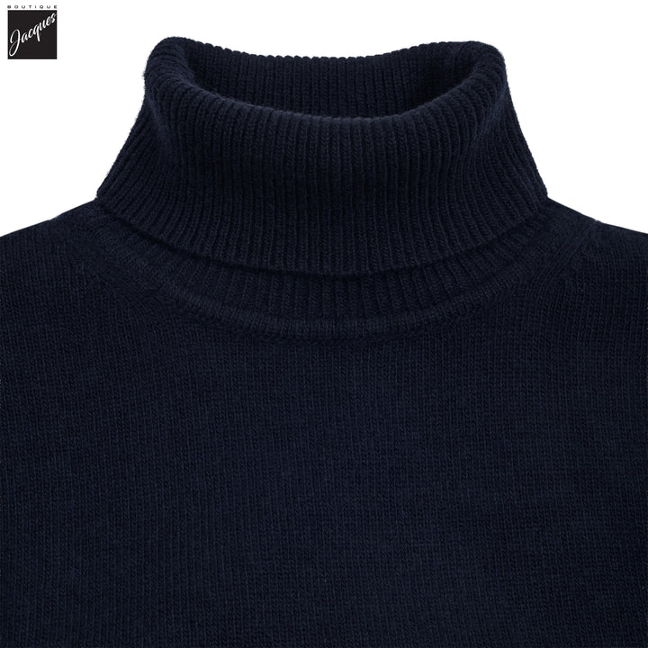 Navy Chunky Merino Wool Roll-Neck Sweater - Stenströms