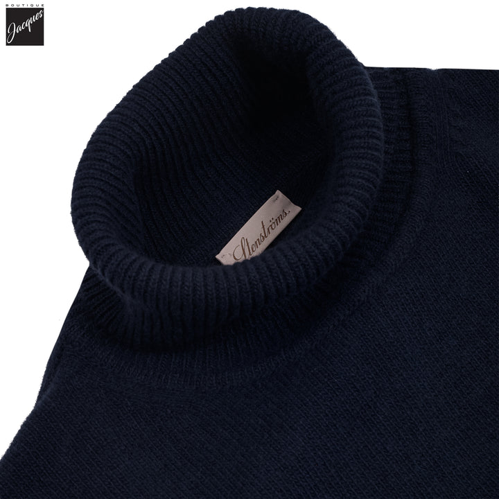 Navy Chunky Merino Wool Roll-Neck Sweater - Stenströms