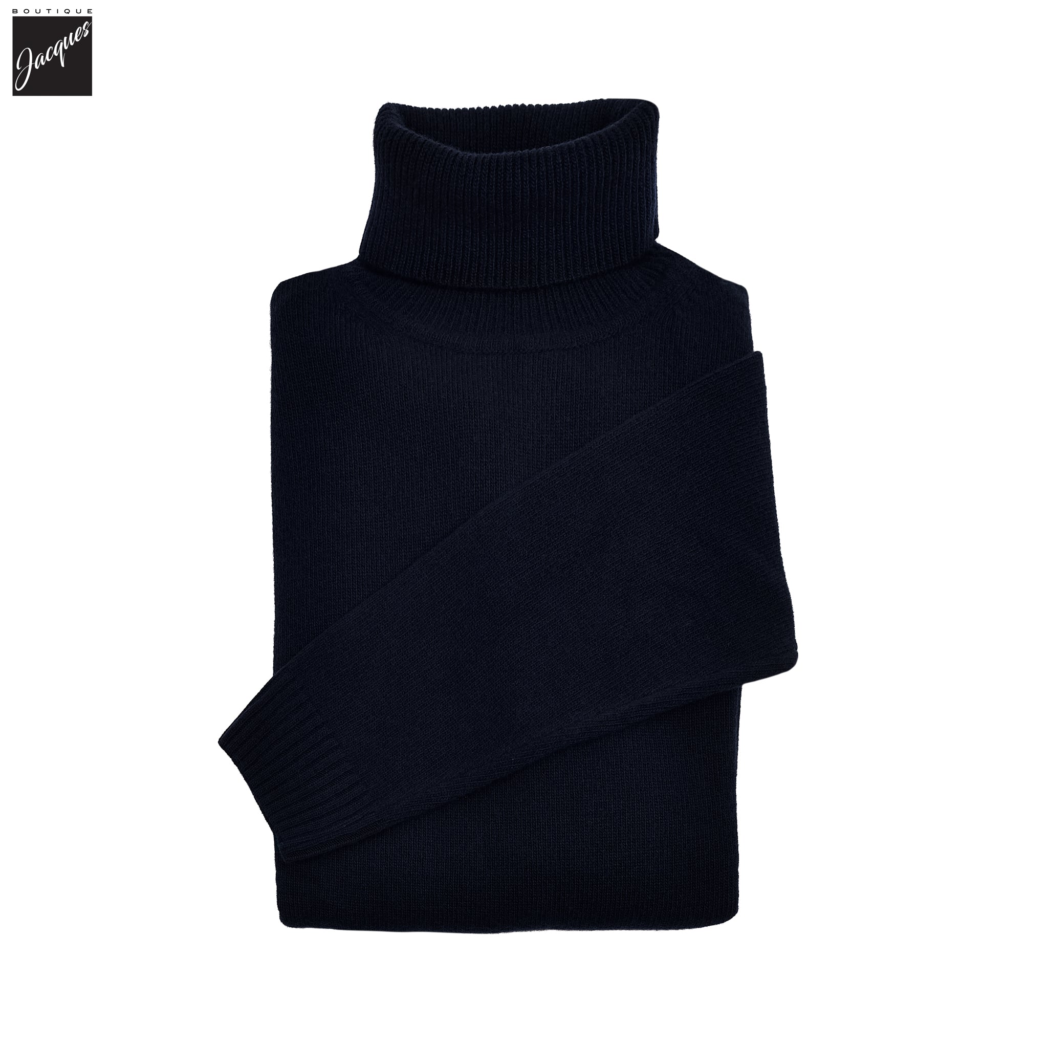 Navy Chunky Merino Wool Roll-Neck Sweater - Stenströms