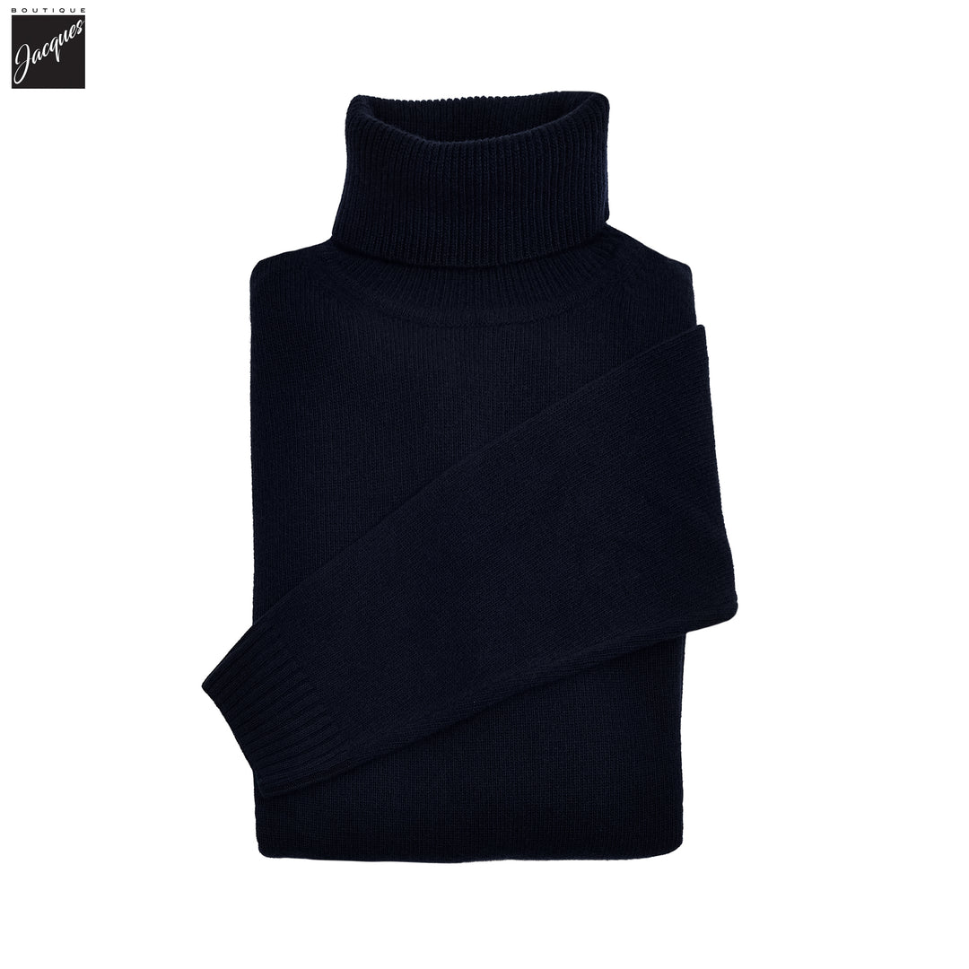 Navy Chunky Merino Wool Roll-Neck Sweater - Stenströms