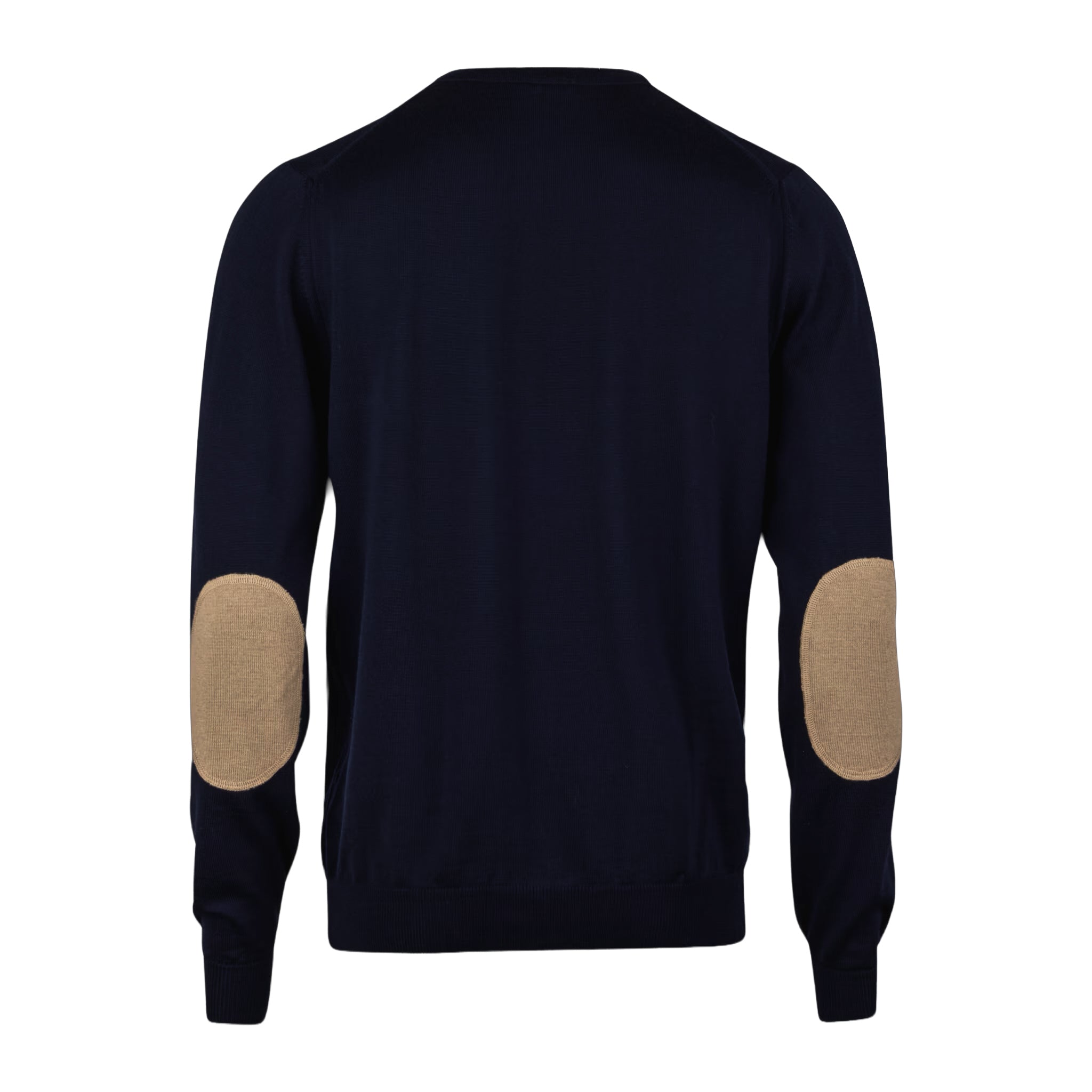 Navy Merino Wool Crew Neck Sweater w/ Patch - Stenströms
