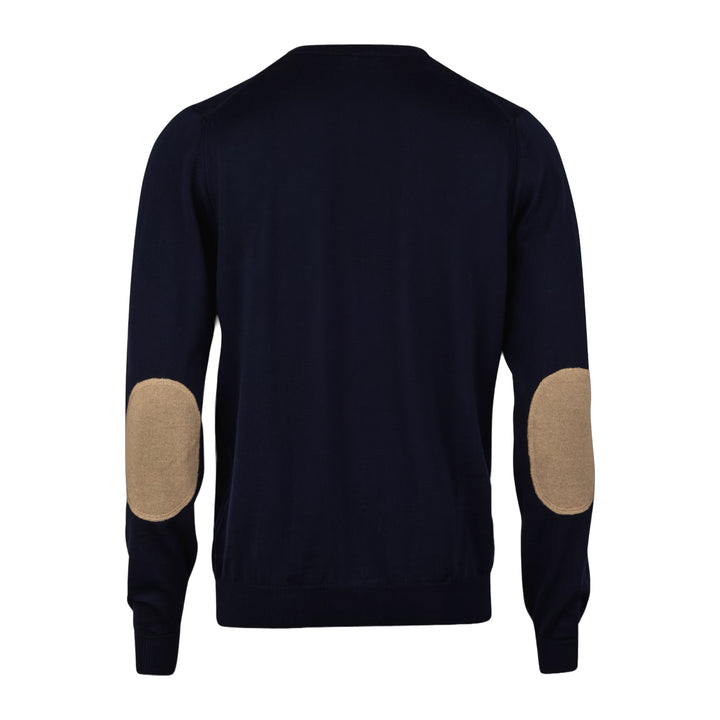Navy Merino Wool Crew Neck Sweater w/ Patch - Stenströms - Boutique Jacques International