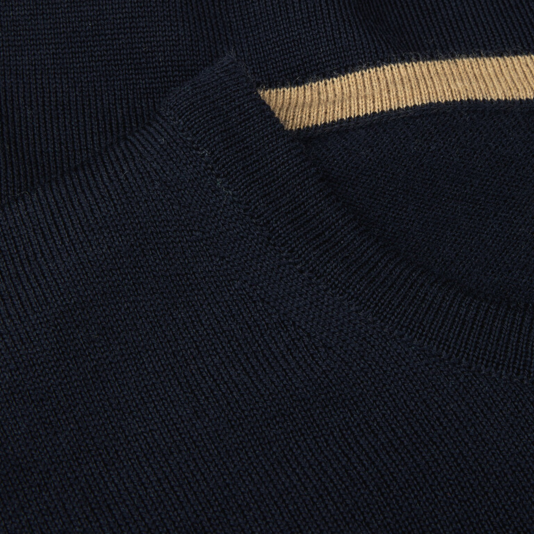 Navy Merino Wool Crew Neck Sweater w/ Patch - Stenströms - Boutique Jacques International