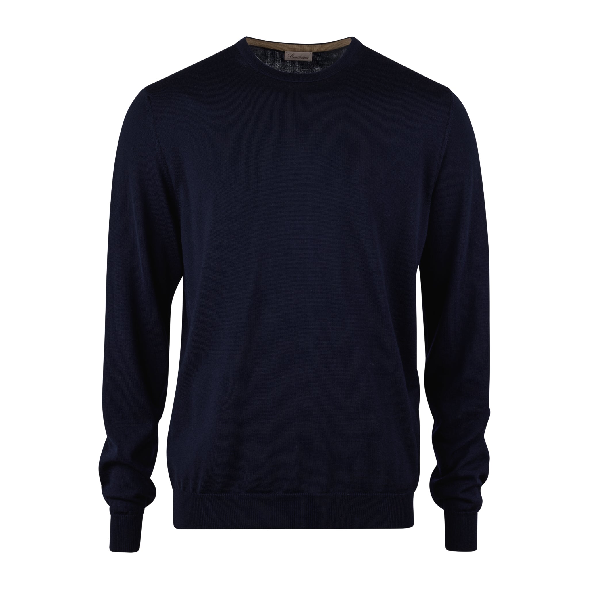 Navy Merino Wool Crew Neck Sweater w/ Patch - Stenströms