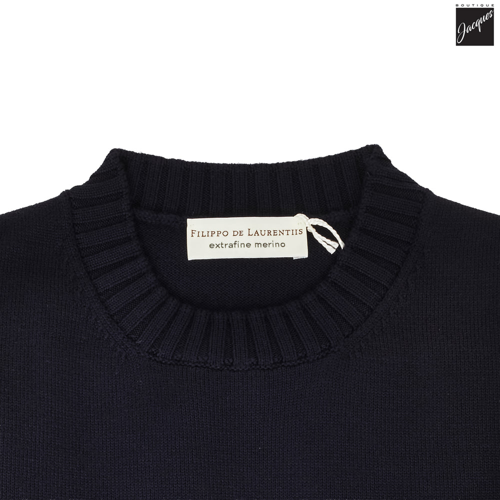 Navy Extrafine Wool Crewneck Sweater - FILIPPO DE LAURENTIIS