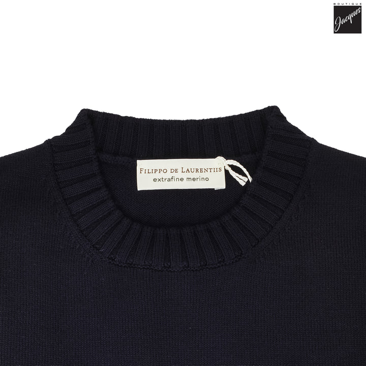 Navy Extrafine Wool Crewneck Sweater - FILIPPO DE LAURENTIIS