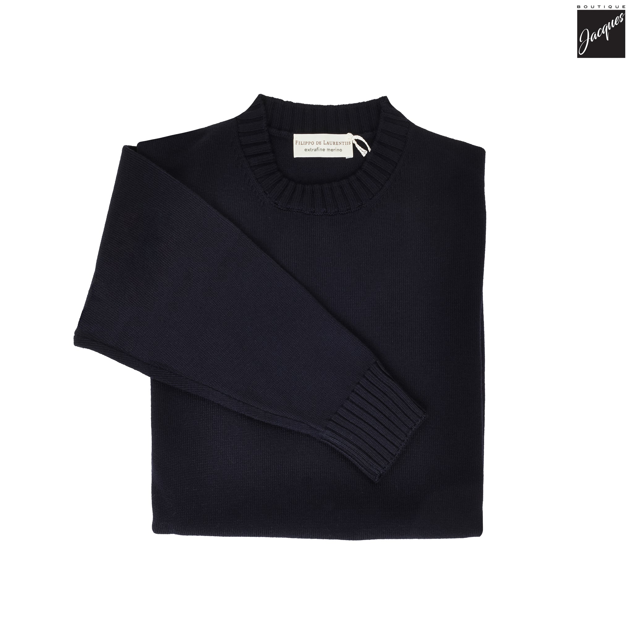 Navy Extrafine Wool Crewneck Sweater - FILIPPO DE LAURENTIIS