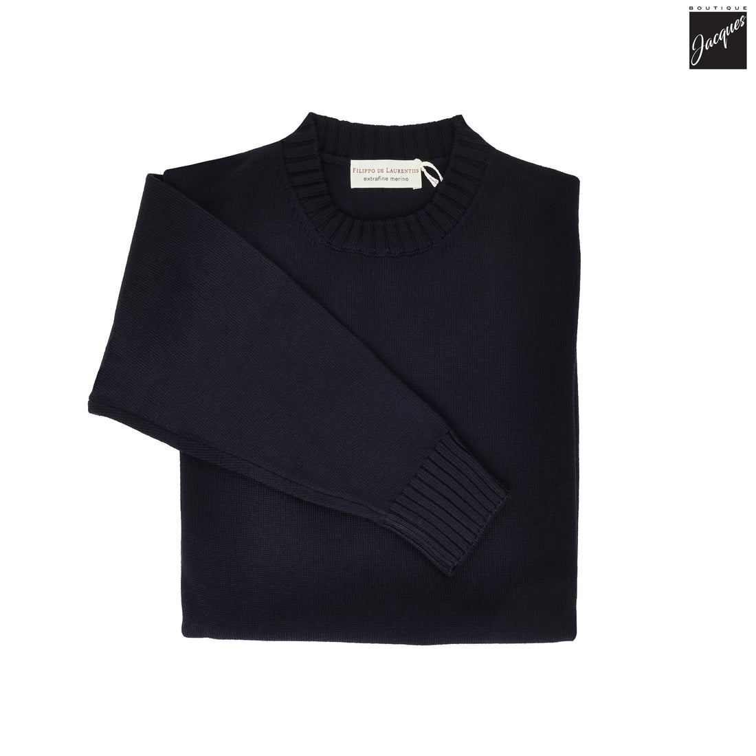 Navy Extrafine Wool Crewneck Sweater - FILIPPO DE LAURENTIIS