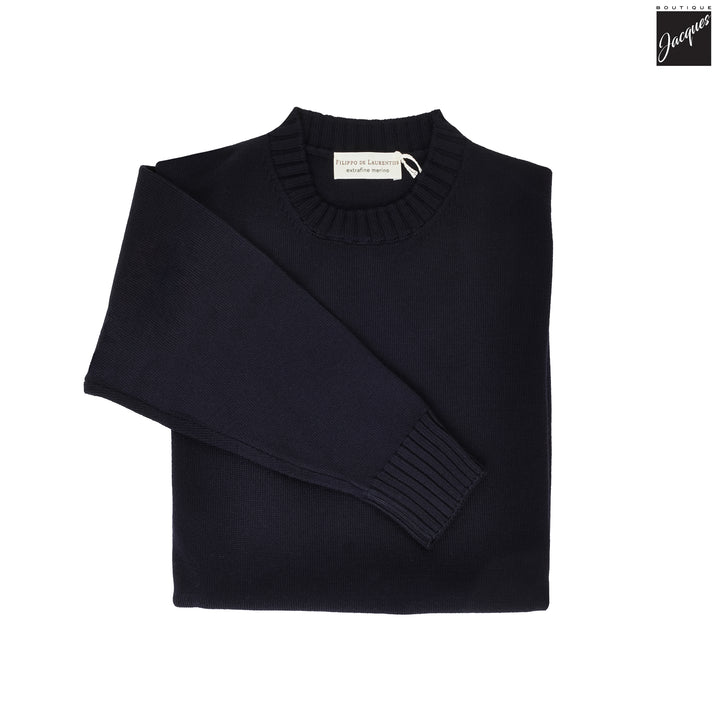 Navy Extrafine Wool Crewneck Sweater - FILIPPO DE LAURENTIIS