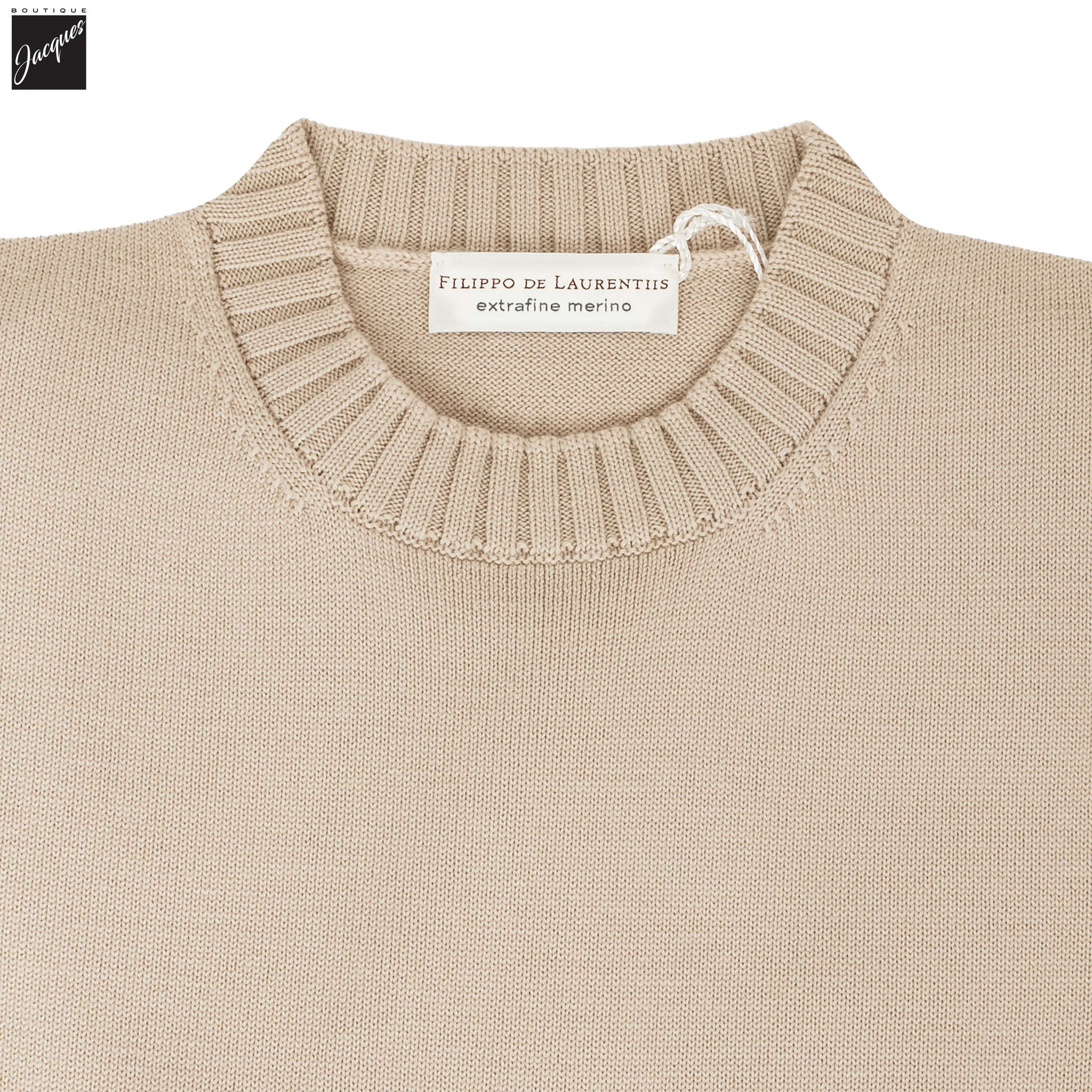 Natural Beige Extrafine Wool Crewneck Sweater - FILIPPO DE LAURENTIIS