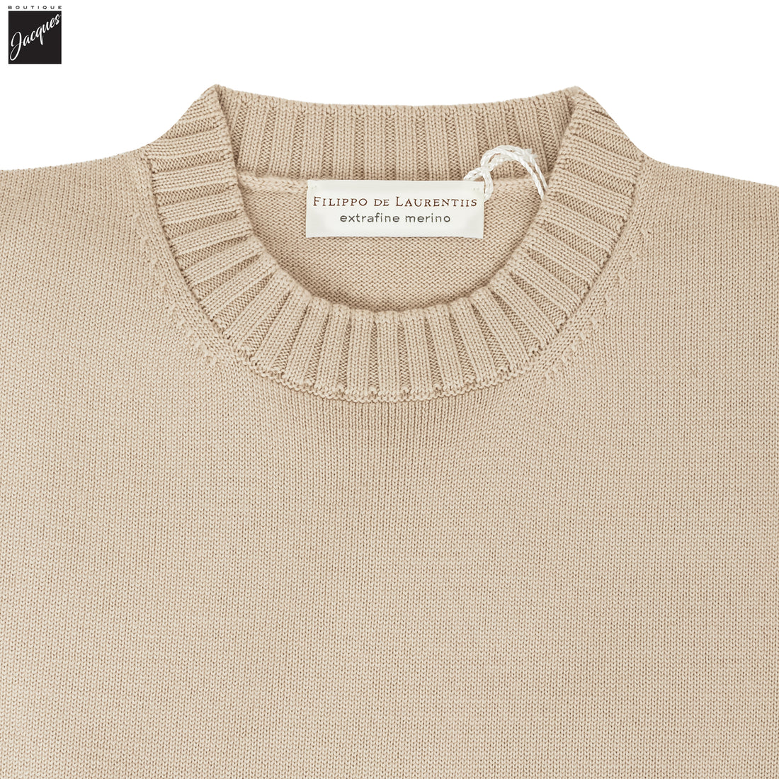 Natural Beige Extrafine Wool Crewneck Sweater - FILIPPO DE LAURENTIIS