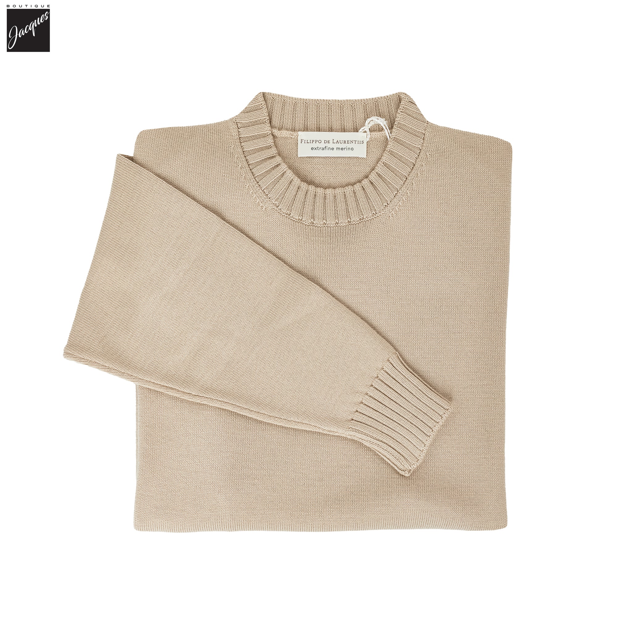 Natural Beige Extrafine Wool Crewneck Sweater - FILIPPO DE LAURENTIIS