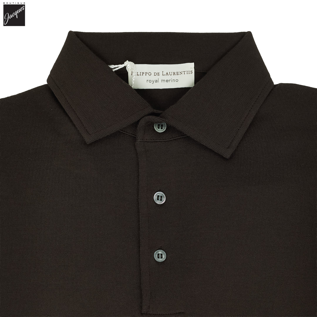 Chocolate Brown Royal Merino Wool Polo One Piece Collar Shirt - FILIPPO DE LAURENTIIS