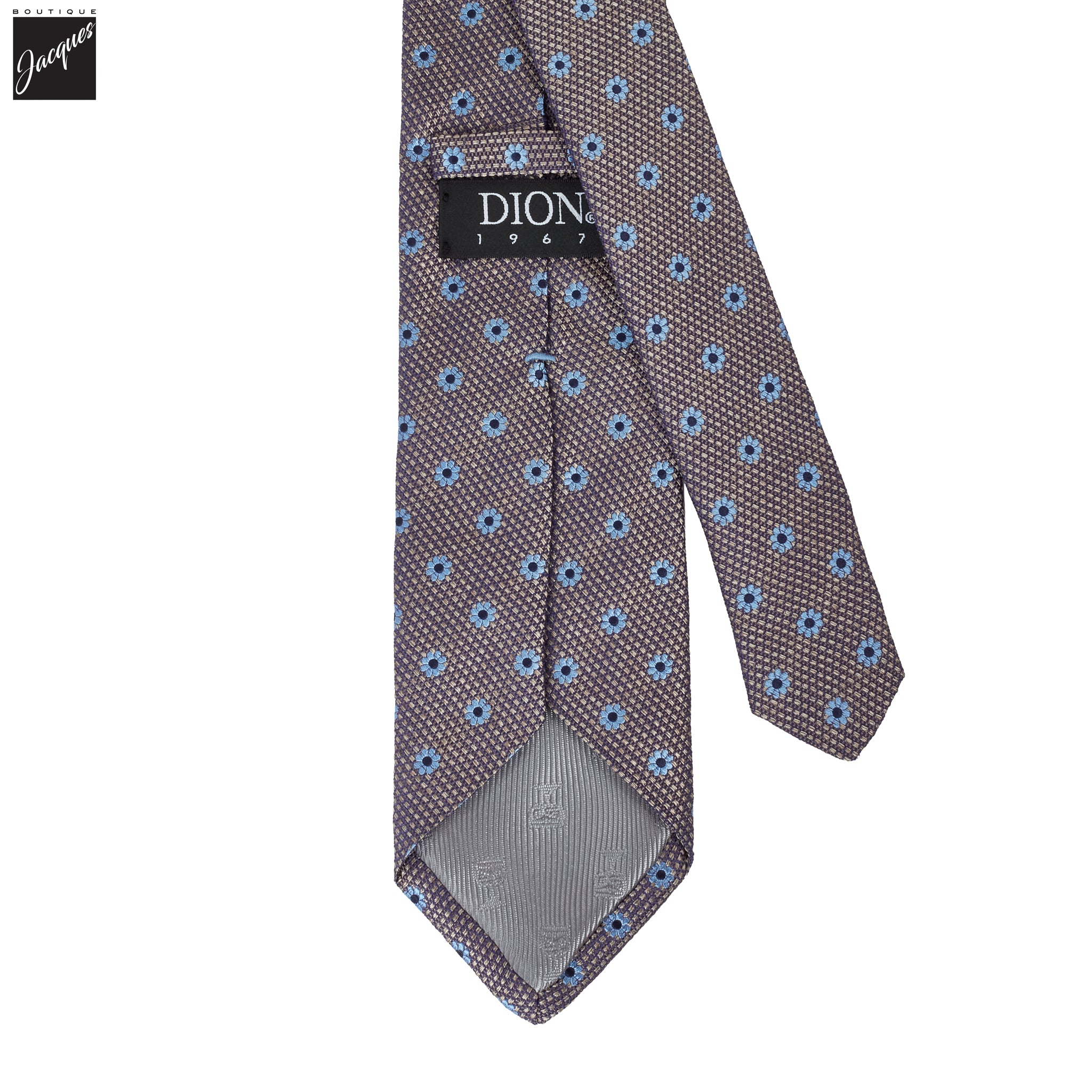 Blue & Beige Floral Woven Silk Tie - DION
