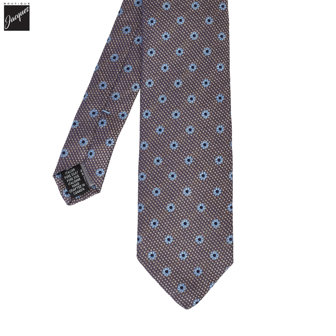 Blue & Beige Floral Woven Silk Tie - DION