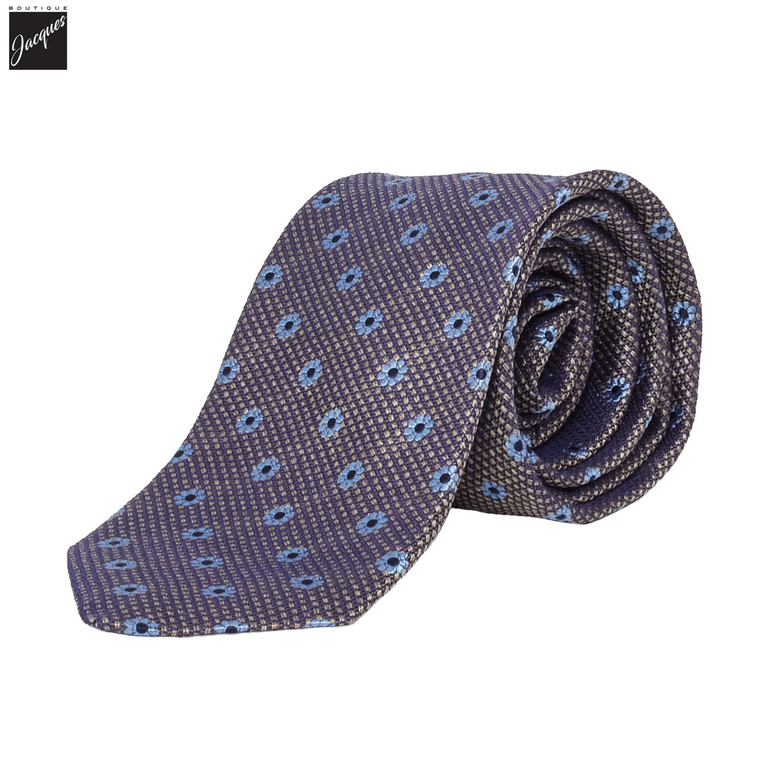 Blue & Beige Floral Woven Silk Tie - DION