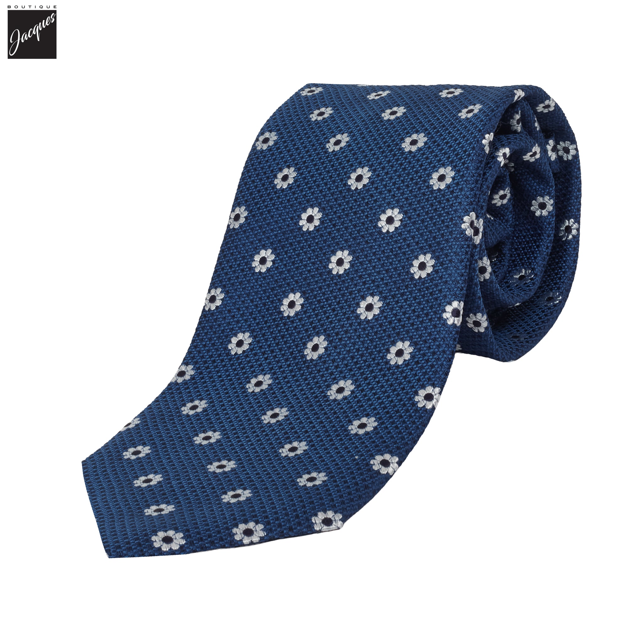 Blue Floral Woven Silk Tie - DION