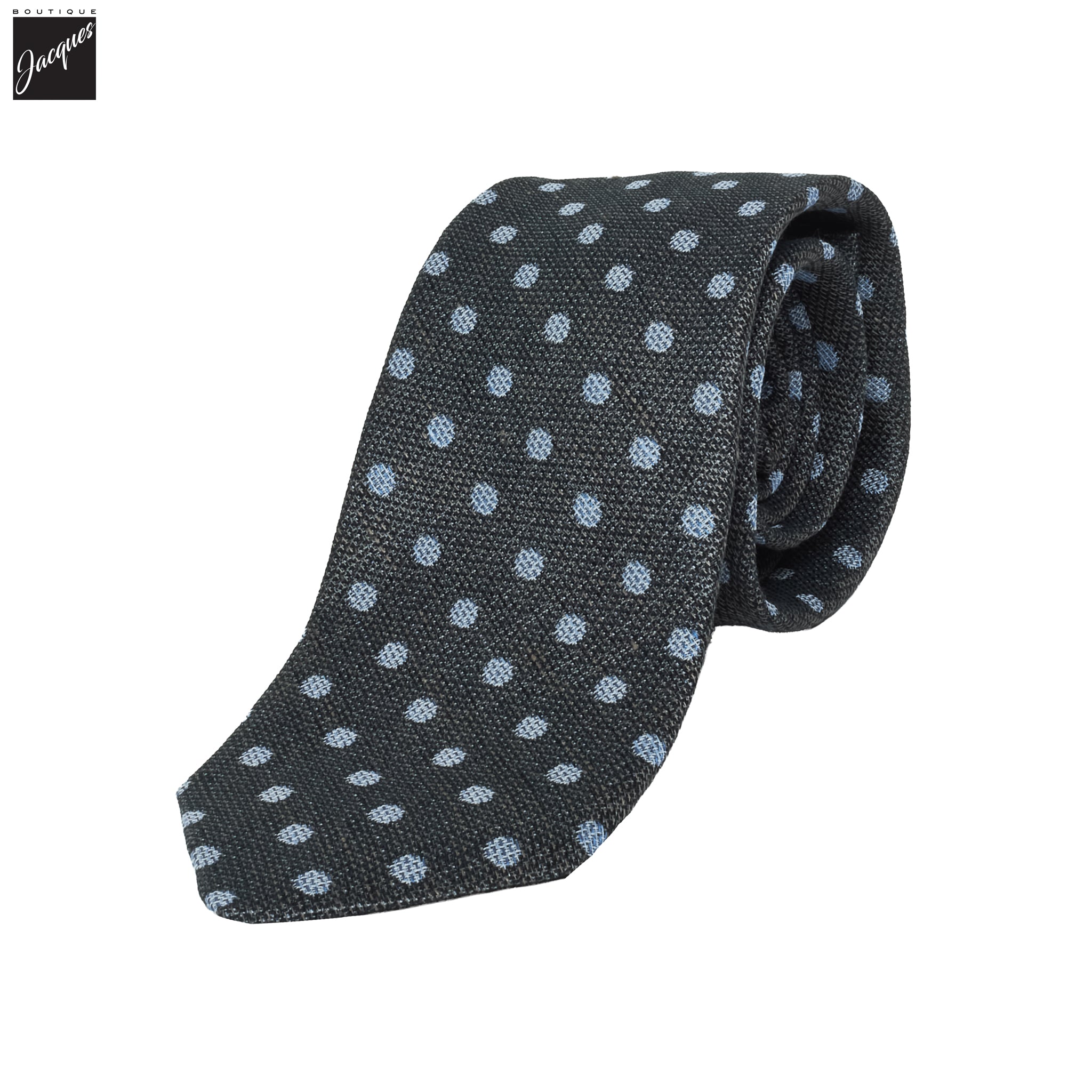 Gray Polka Dot Woven Silk-Cotton Tie - DION