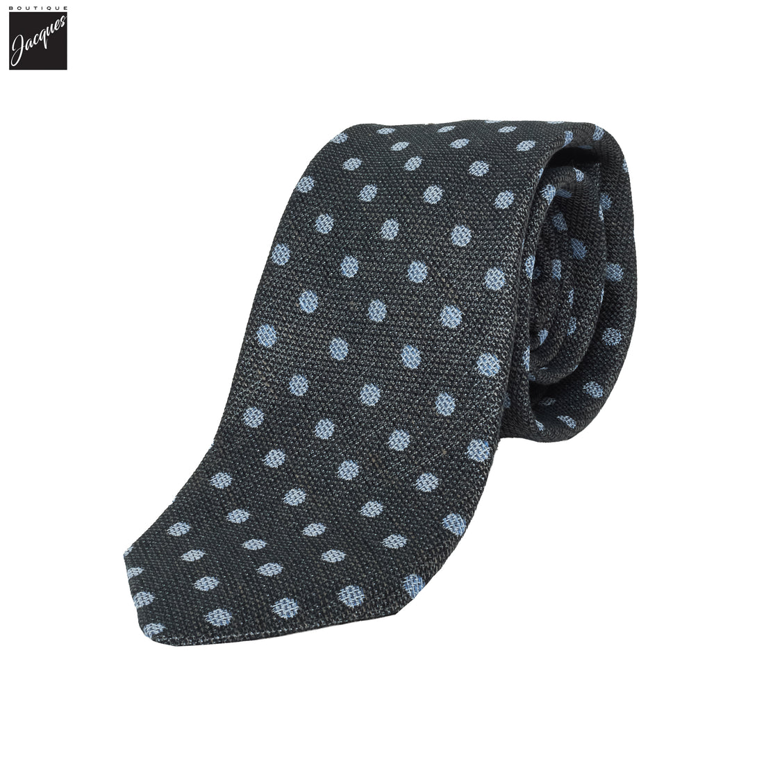Gray Polka Dot Woven Silk-Cotton Tie - DION