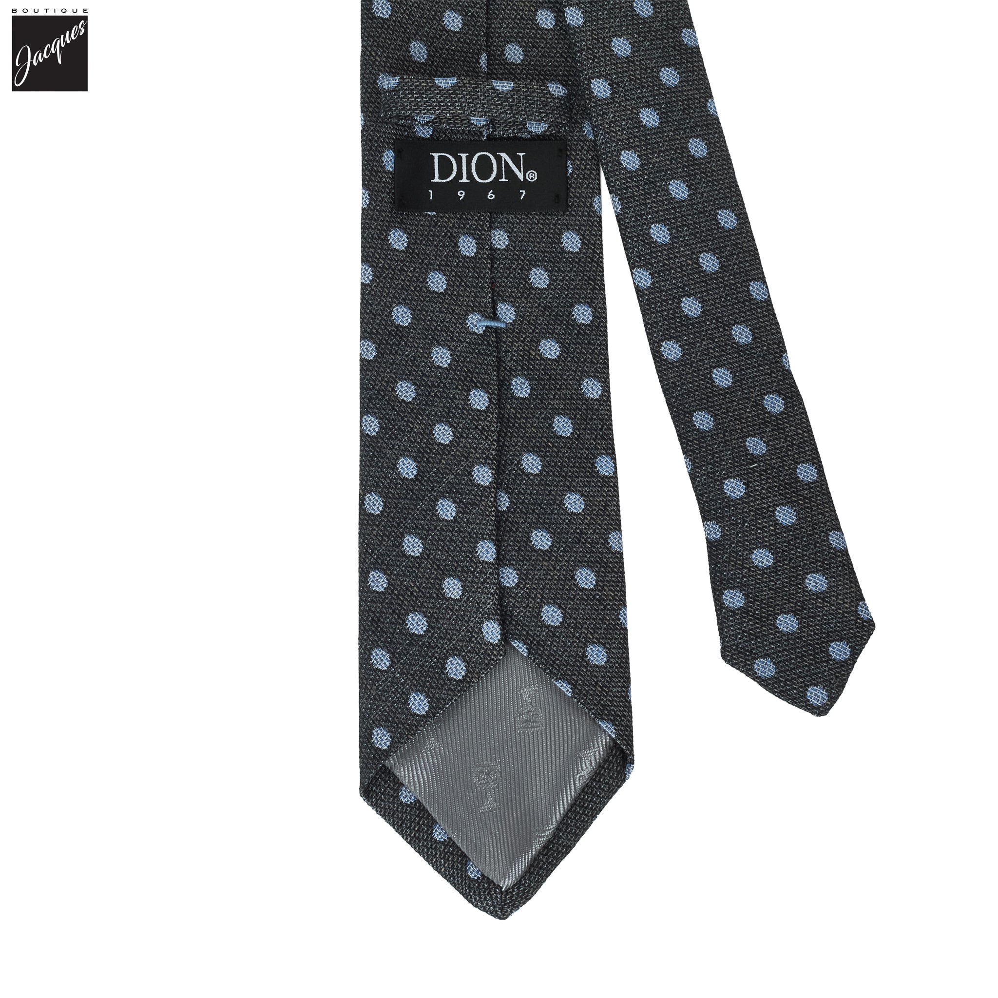 Gray Polka Dot Woven Silk-Cotton Tie - DION