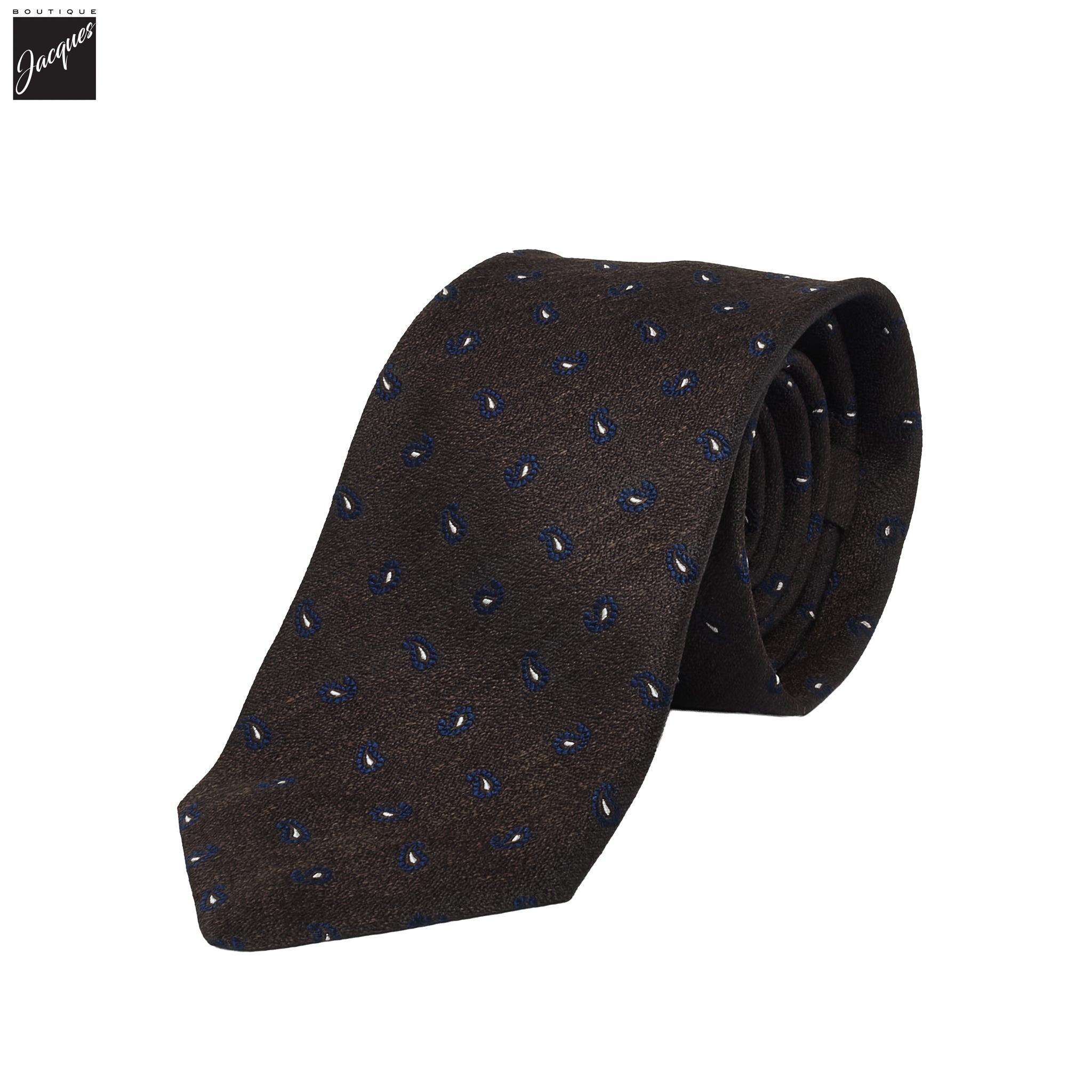 Brown Mini Paisley Pattern Woven Silk Tie - Paolo Albizzati
