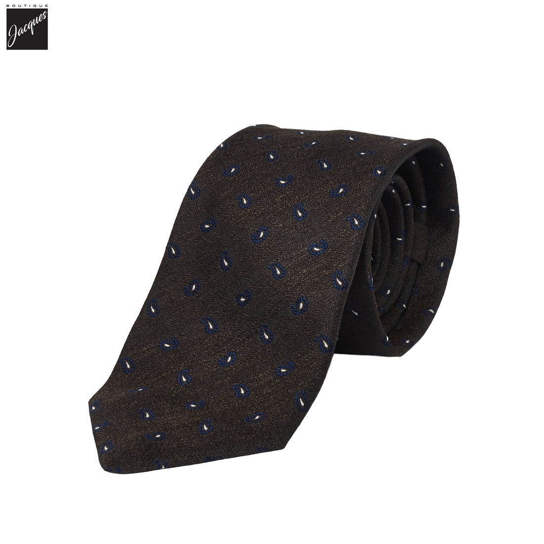 Brown Mini Paisley Pattern Woven Silk Tie - Paolo Albizzati