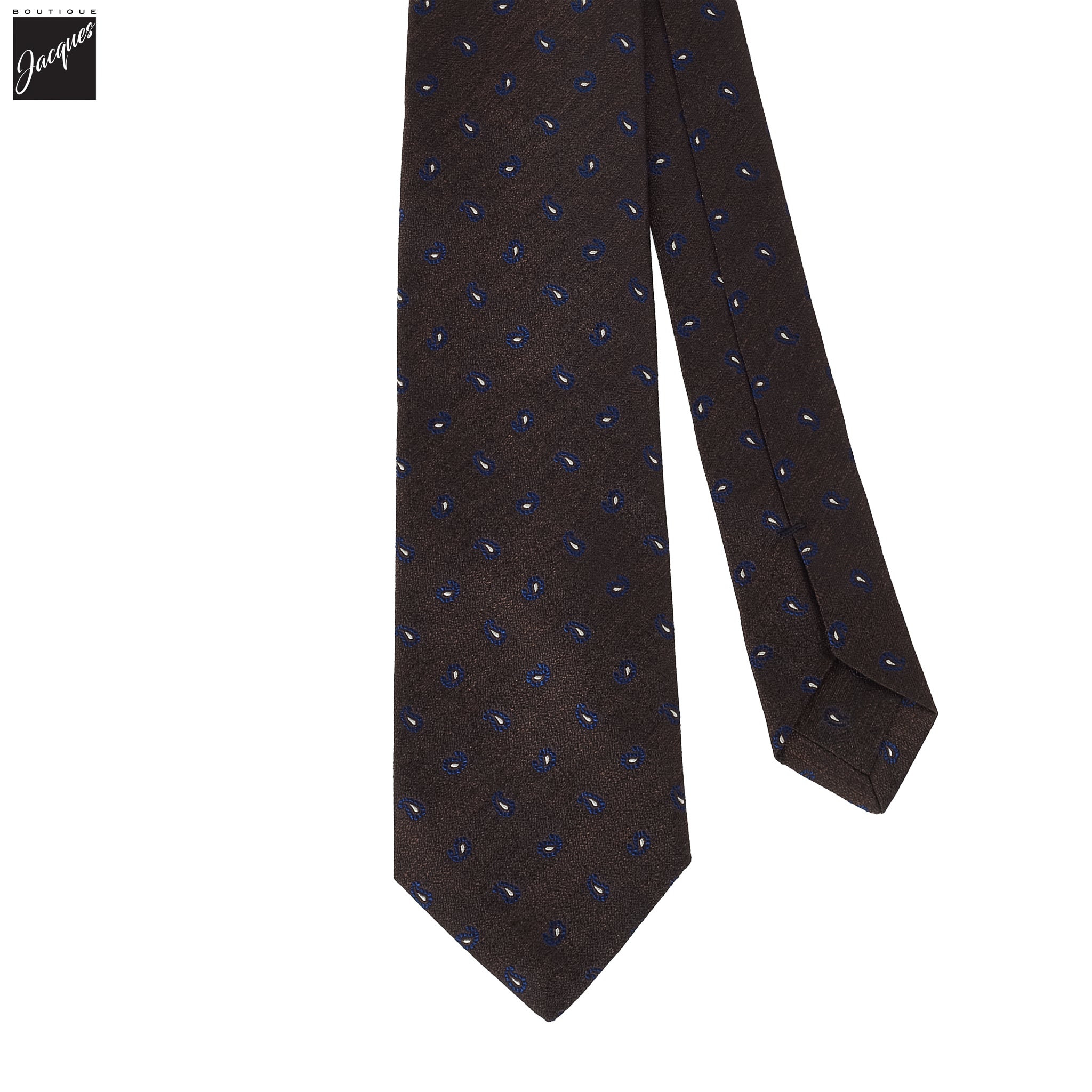 Brown Mini Paisley Pattern Woven Silk Tie - Paolo Albizzati
