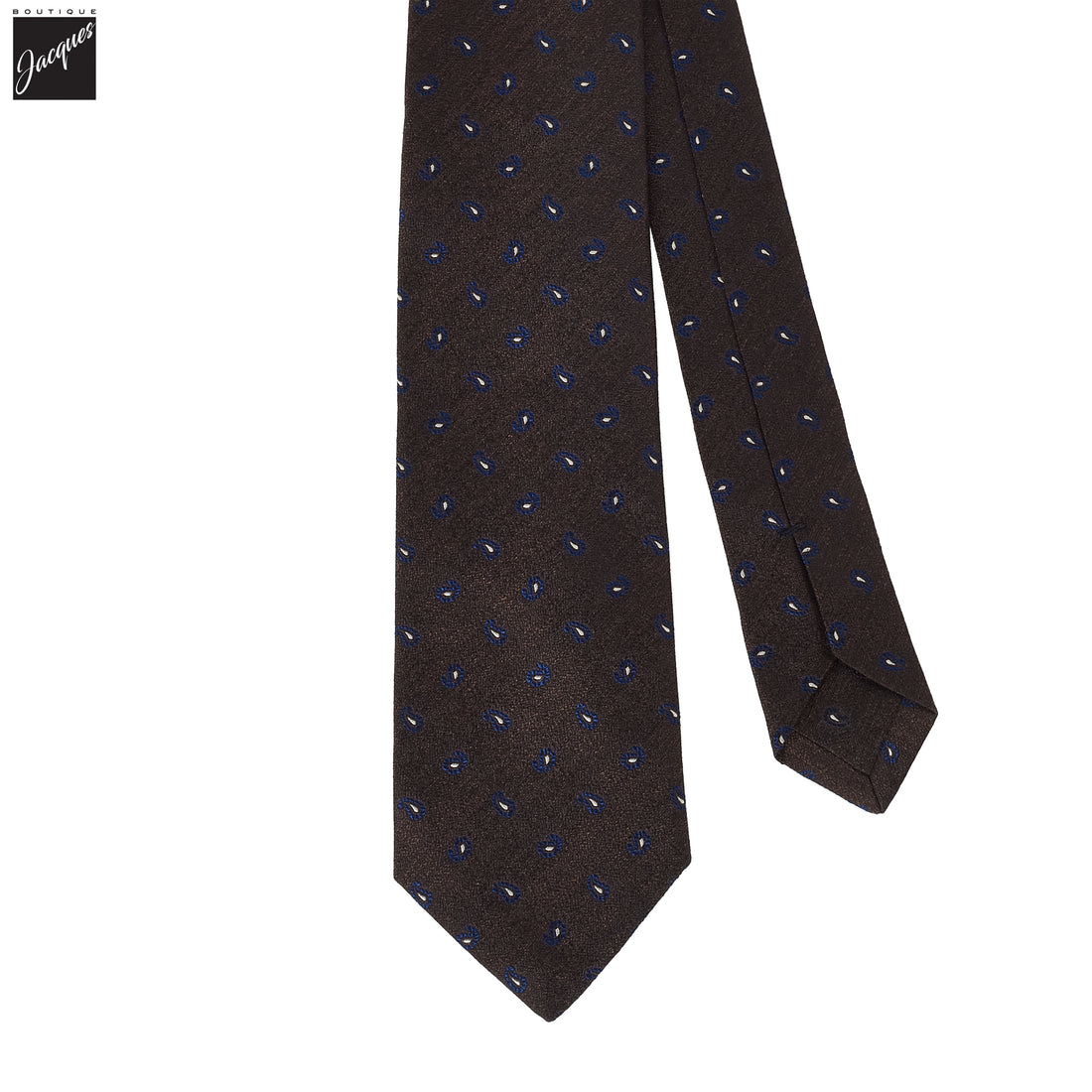 Brown Mini Paisley Pattern Woven Silk Tie - Paolo Albizzati