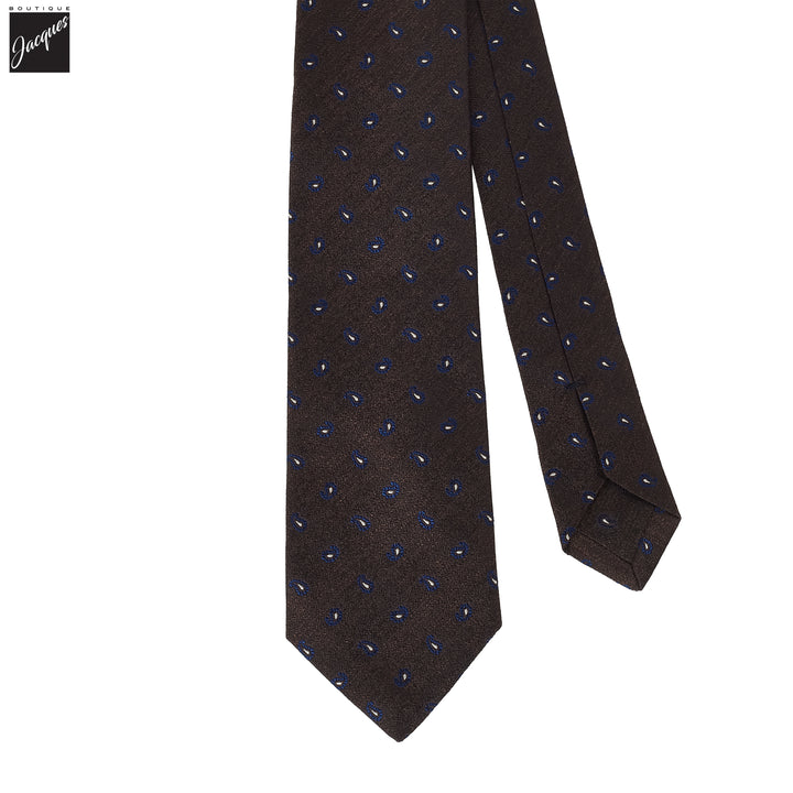 Brown Mini Paisley Pattern Woven Silk Tie - Paolo Albizzati