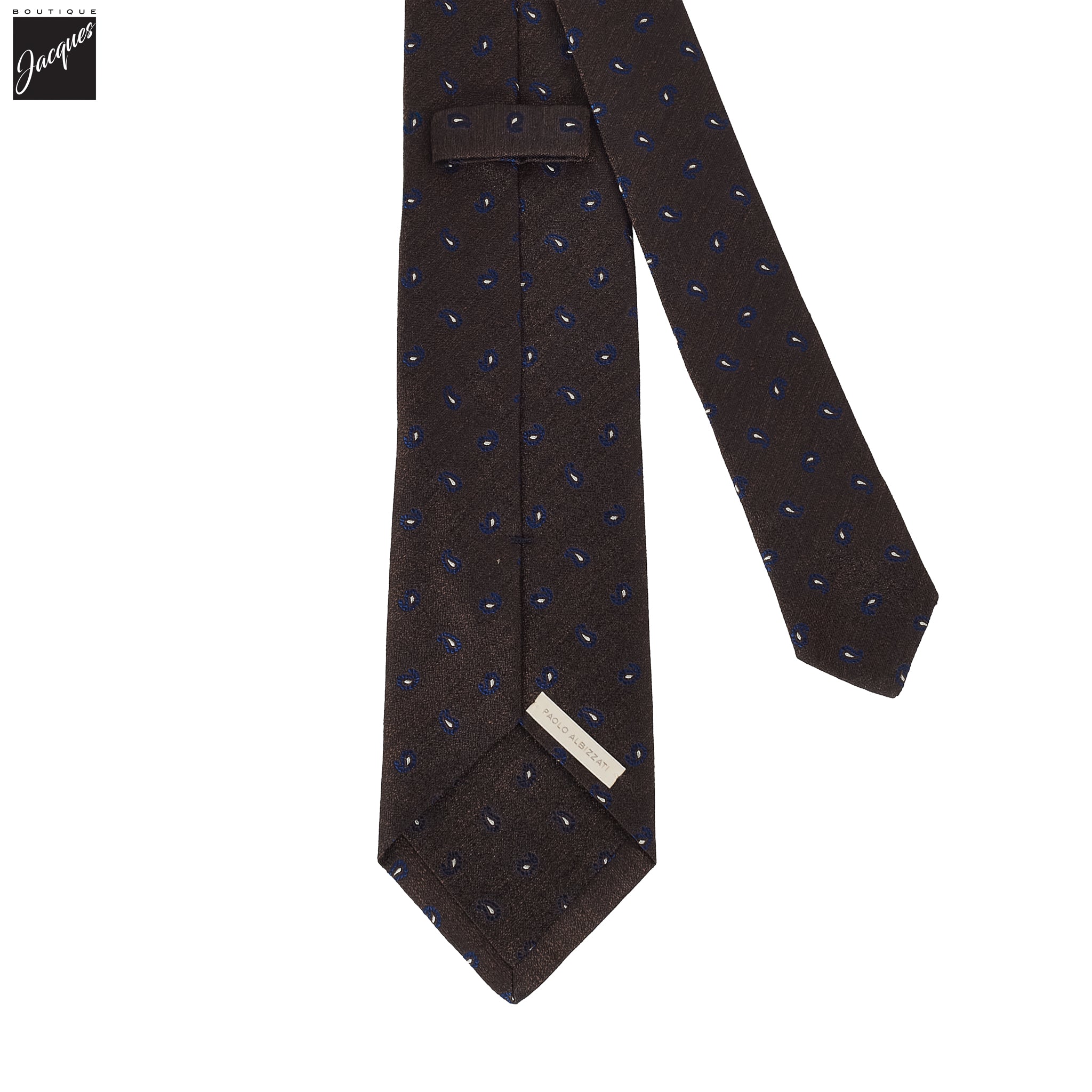 Brown Mini Paisley Pattern Woven Silk Tie - Paolo Albizzati