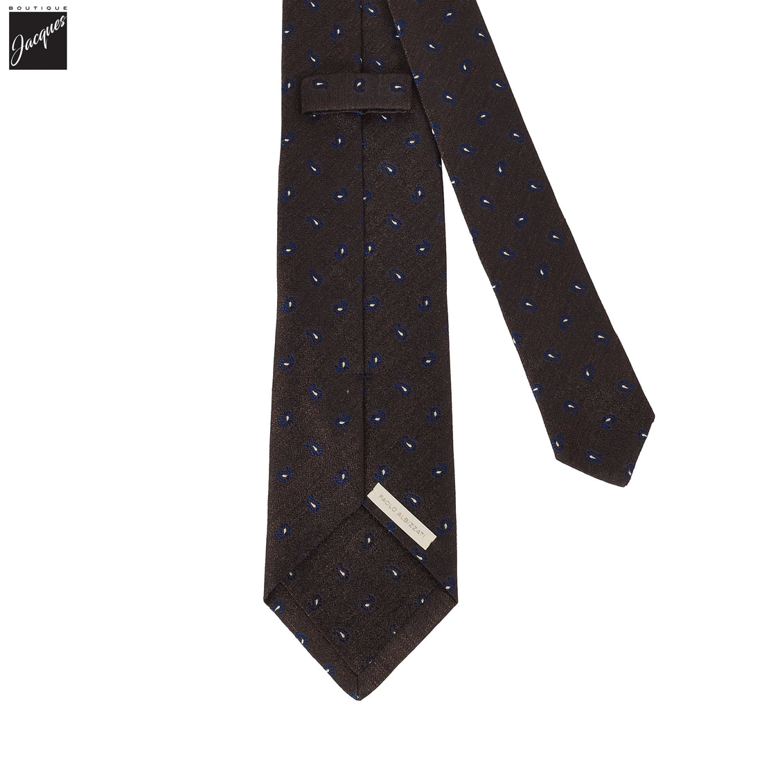 Brown Mini Paisley Pattern Woven Silk Tie - Paolo Albizzati