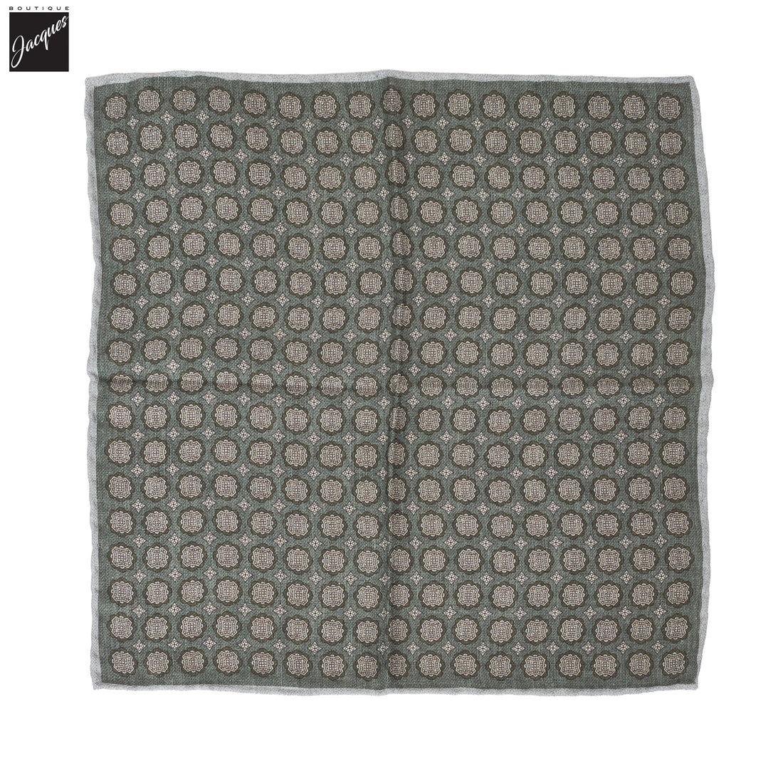 Green & Gray Medallion Reversible Silk Hankie - Paolo Albizzati