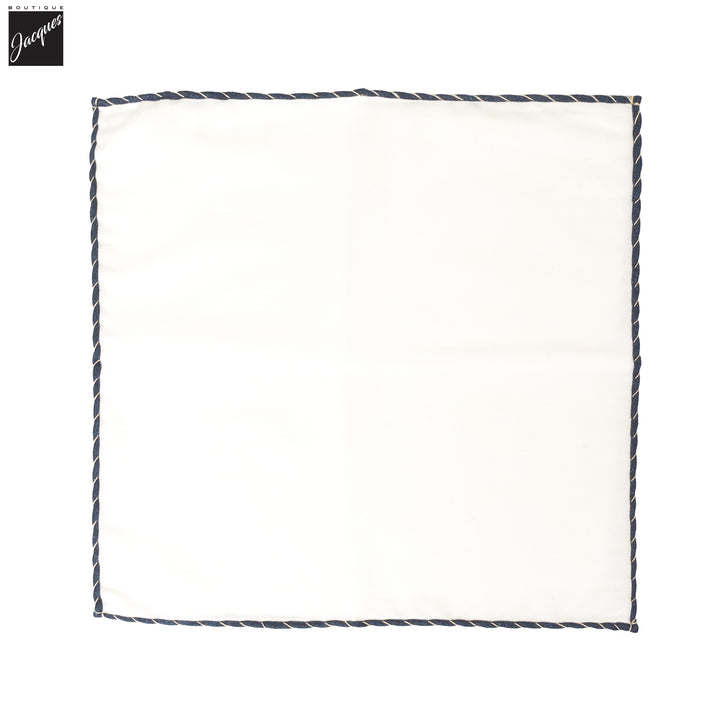 White Solid w/ Blue Trim Cotton Hankie - Paolo Albizzati