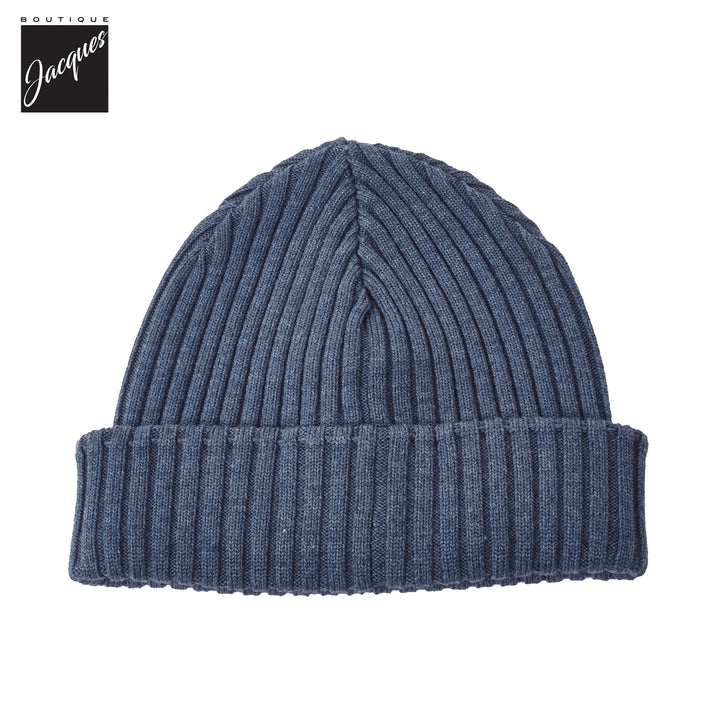 Blue Shark Tag Soft Cool-Touch Wool Ribbed Beanie - Paul & Shark