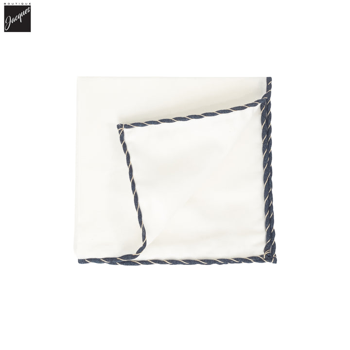 White Solid w/ Blue Trim Cotton Hankie - Paolo Albizzati