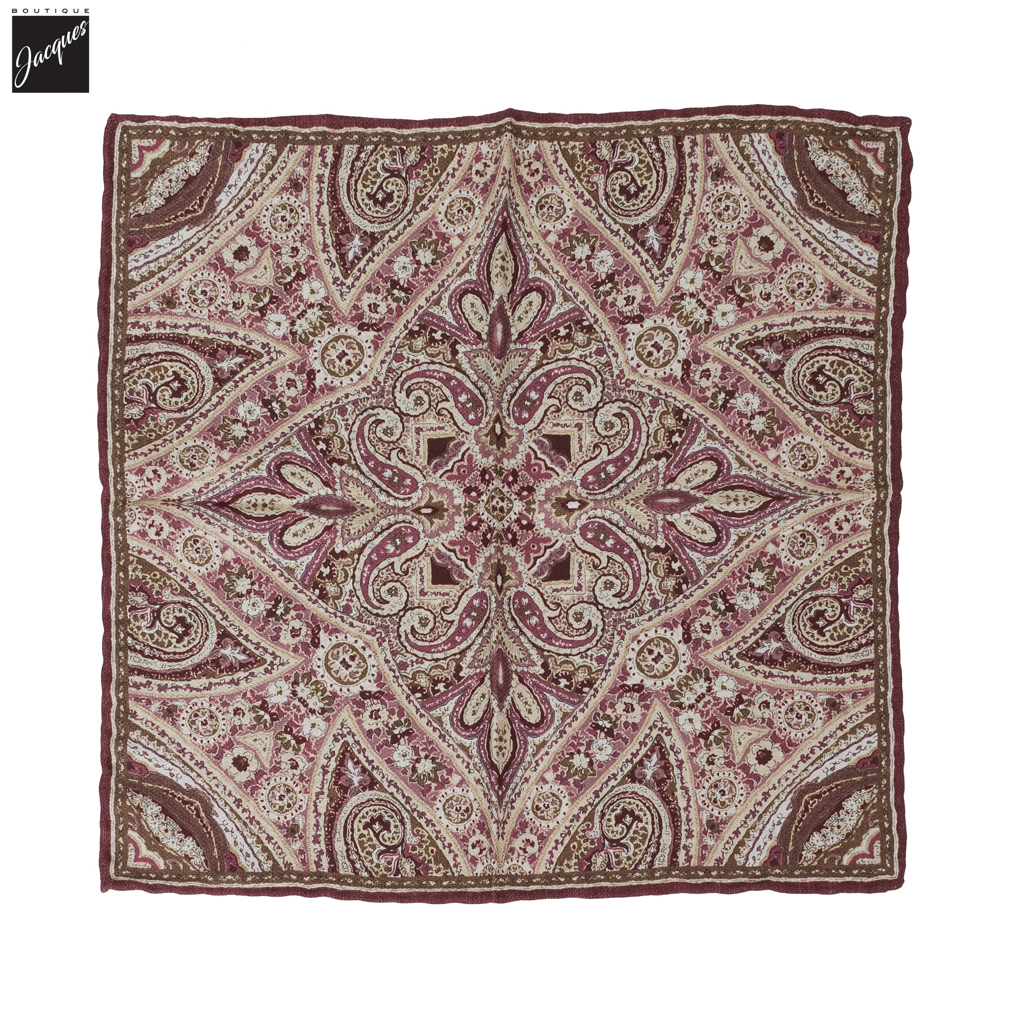 Burgundy & Cream Paisley/Floral Reversible Silk Hankie - Paolo Albizzati