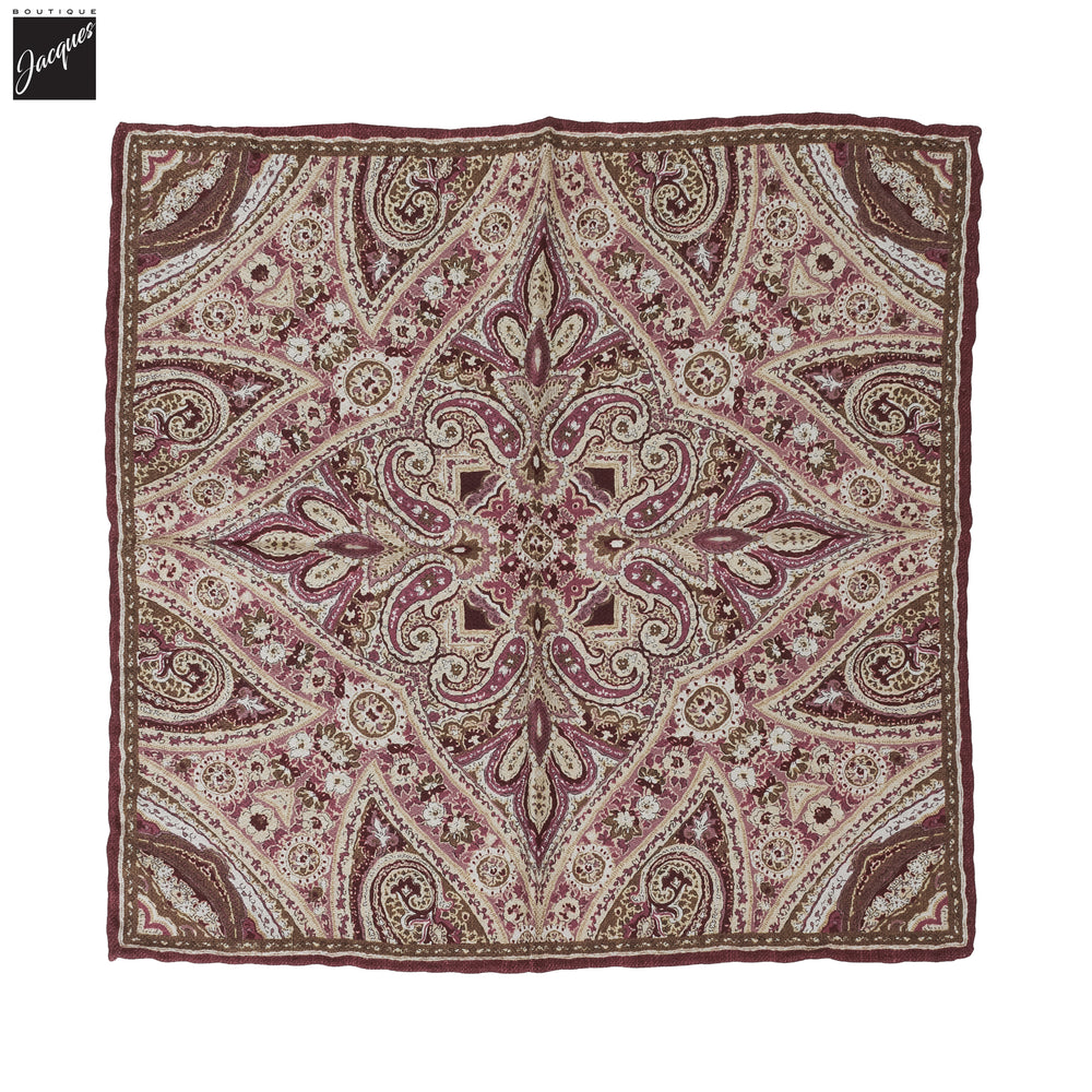 Burgundy & Cream Paisley/Floral Reversible Silk Hankie - Paolo Albizzati