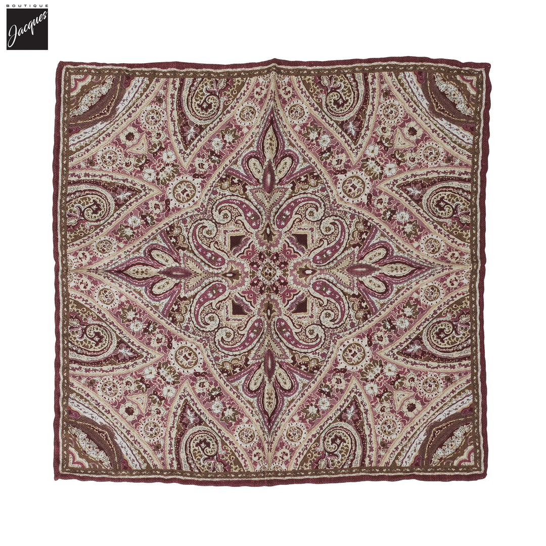 Burgundy & Cream Paisley/Floral Reversible Silk Hankie - Paolo Albizzati