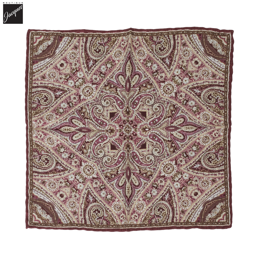 Burgundy & Cream Paisley/Floral Reversible Silk Hankie - Paolo Albizzati