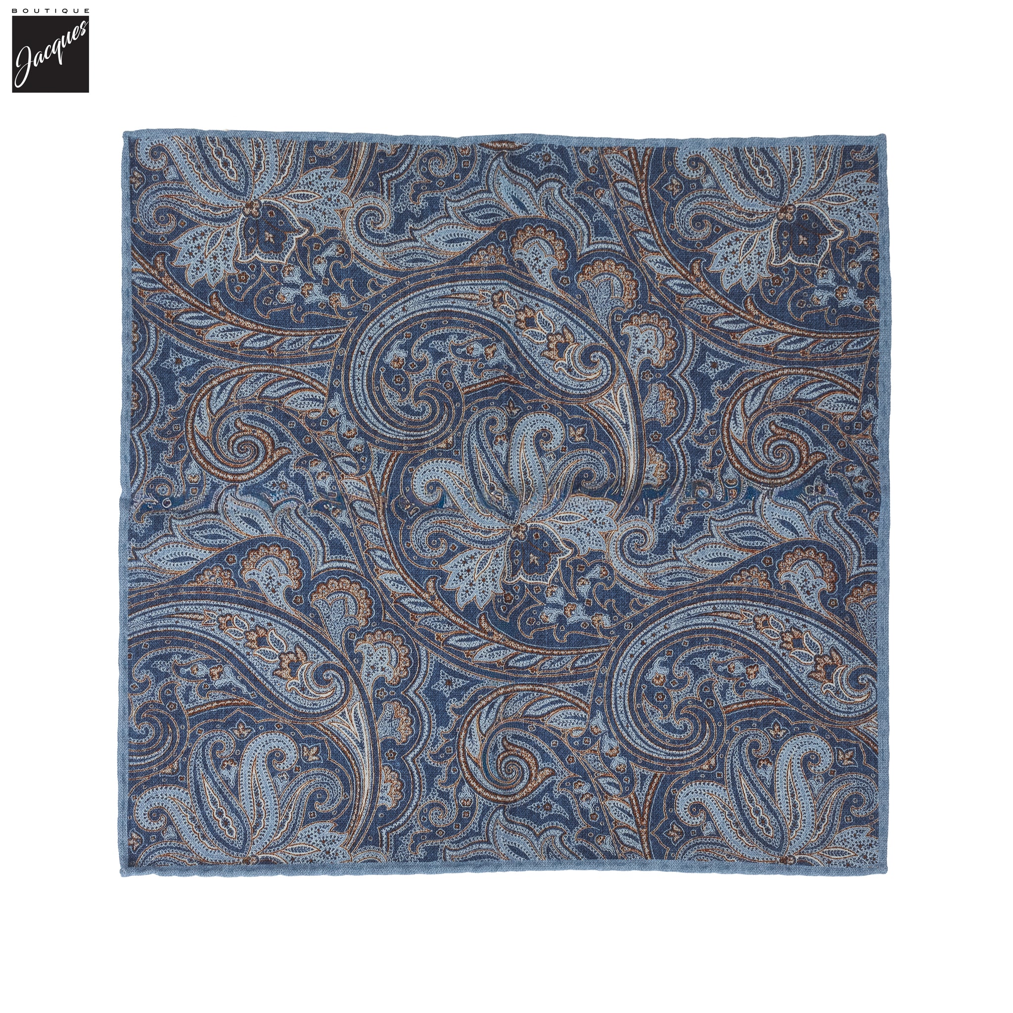 Blue Paisley/Solid Reversible Wool-Cotton Hankie - Paolo Albizzati