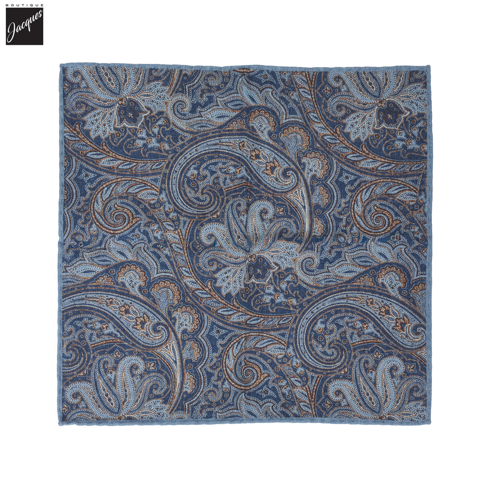 Blue Paisley/Solid Reversible Wool-Cotton Hankie - Paolo Albizzati