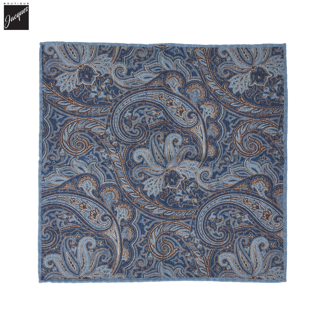 Blue Paisley/Solid Reversible Wool-Cotton Hankie - Paolo Albizzati