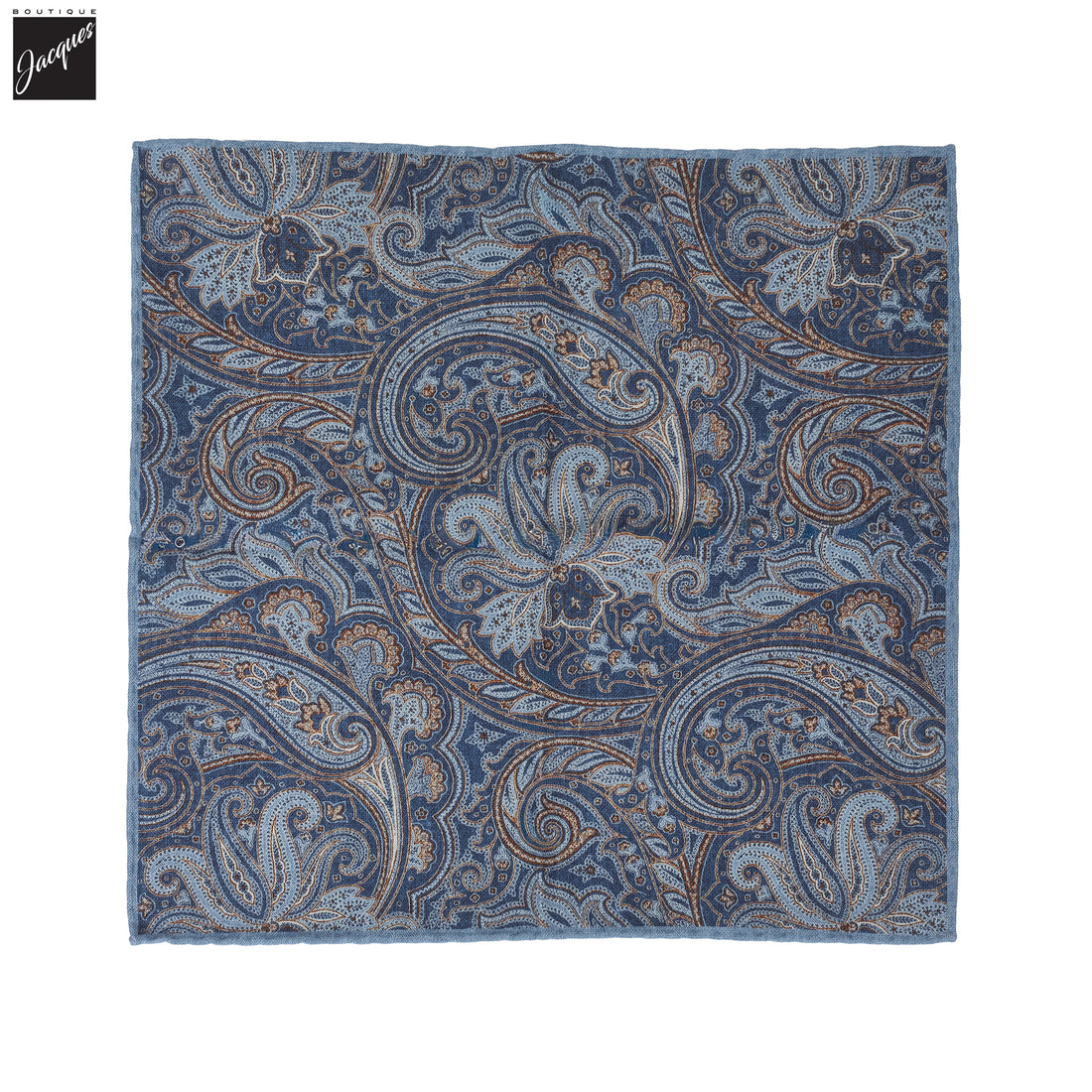 Blue Paisley/Solid Reversible Wool-Cotton Hankie - Paolo Albizzati