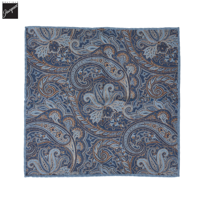 Blue Paisley/Solid Reversible Wool-Cotton Hankie - Paolo Albizzati