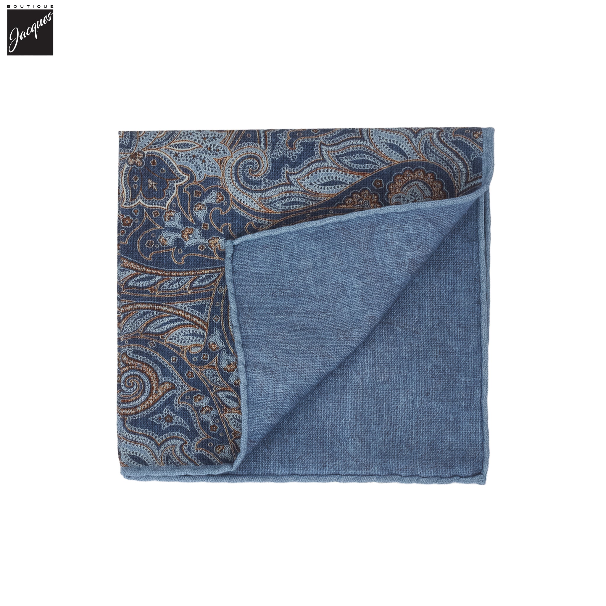 Blue Paisley/Solid Reversible Wool-Cotton Hankie - Paolo Albizzati