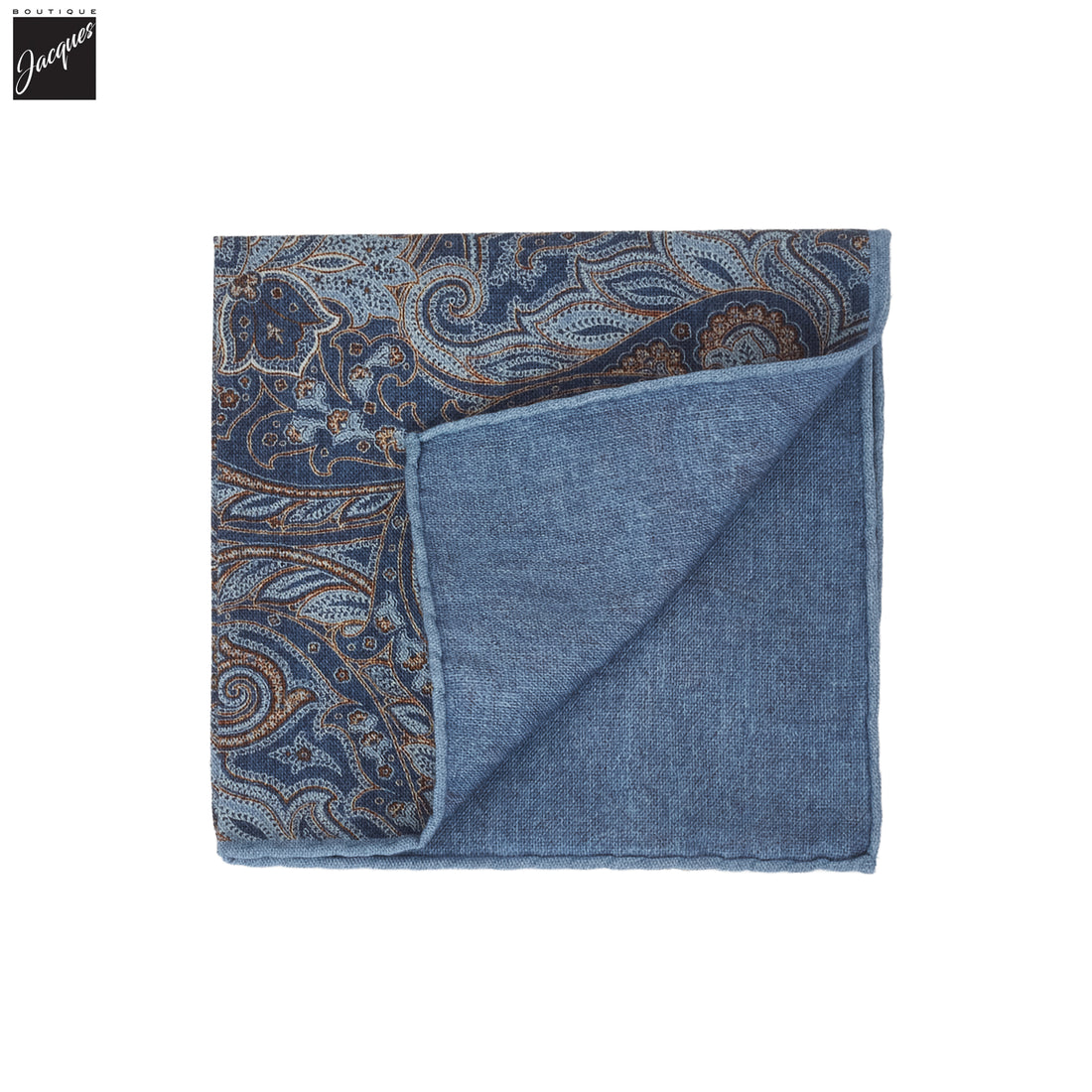 Blue Paisley/Solid Reversible Wool-Cotton Hankie - Paolo Albizzati
