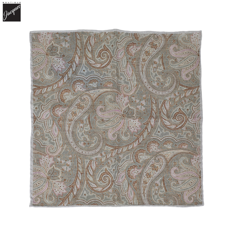 Green & Oatmeal Paisley Reversible Wool-Cotton Hankie - Paolo Albizzati - Boutique Jacques International