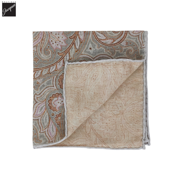 Green & Oatmeal Paisley Reversible Wool-Cotton Hankie - Paolo Albizzati - Boutique Jacques International