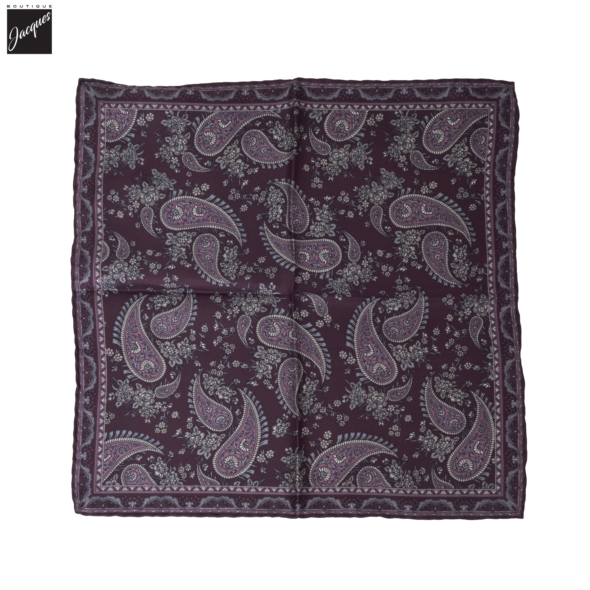 Plum Paisley Patterned Silk Hankie - Paolo Albizzati