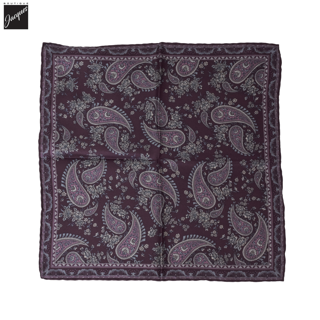 Plum Paisley Patterned Silk Hankie - Paolo Albizzati